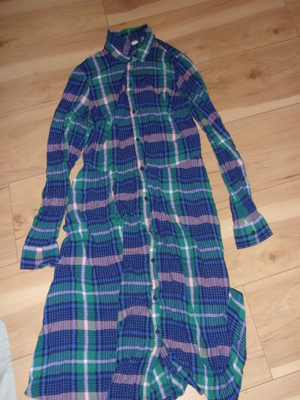 size small womens blue dress career plaid long sleeve button